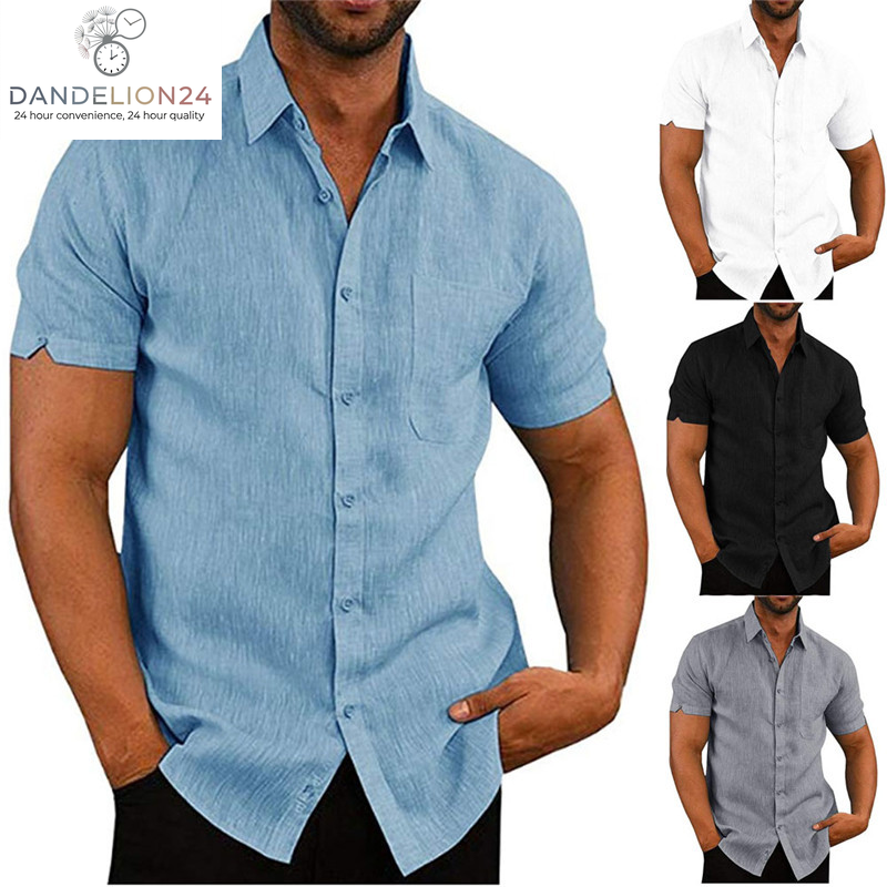 Men Short Sleeve Summer Solid Shirts Casual Loose Tops Tee