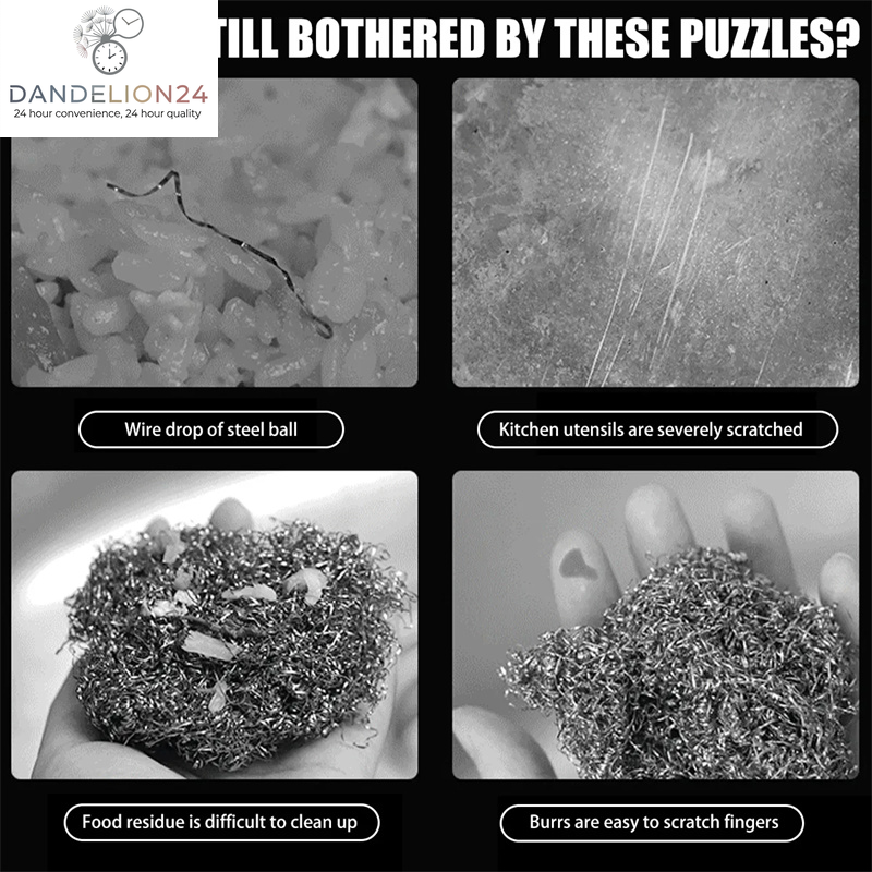 Cast Iron Scrubber 316 Stainless Steel Cast Iron Scrubber with Handle Steel Wool Scrubber round Chainmail Scrubber Brush Kitchen Gadgets