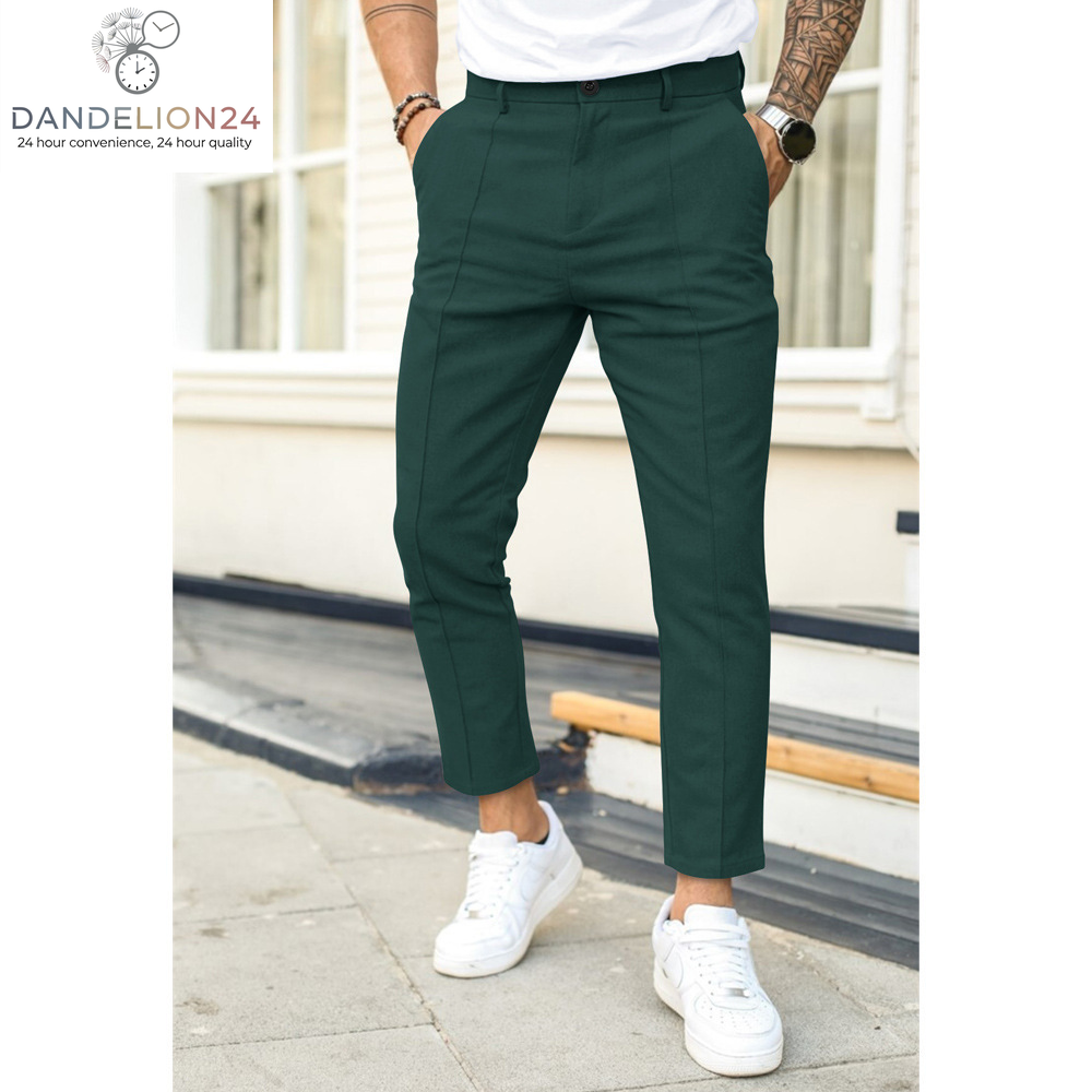 Men'S Double Fold Line Solid Color Casual Suit Pants