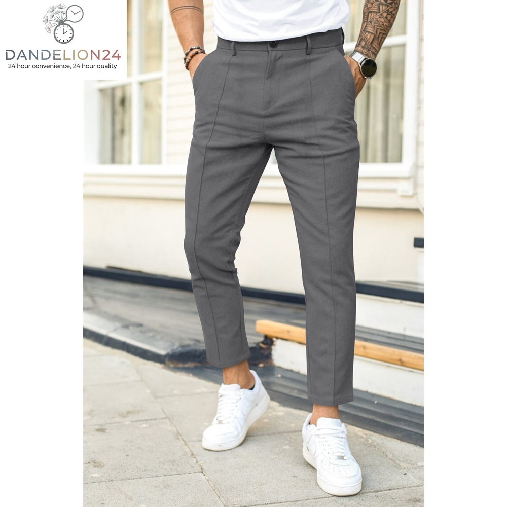 Men'S Double Fold Line Solid Color Casual Suit Pants