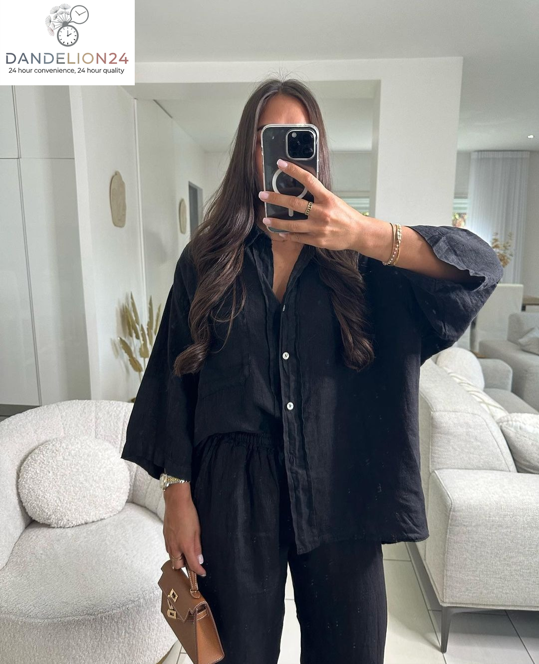 Casual Polyester Pocket Shirt Pants Suitable for Women'S Wide Leg Pants, Long Sleeved Shirt Set, Women'S Loose High Street Two-Piece Set