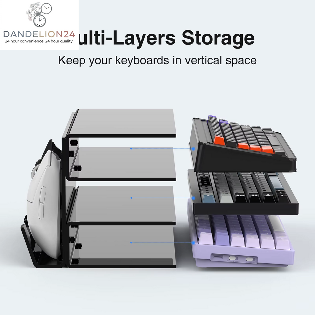 Acrylic Keyboard Plate Display Stand 3 Tiers Mechanical Keyboard Storage Ergonomic Transparent Holder for Mouse Storage Rack