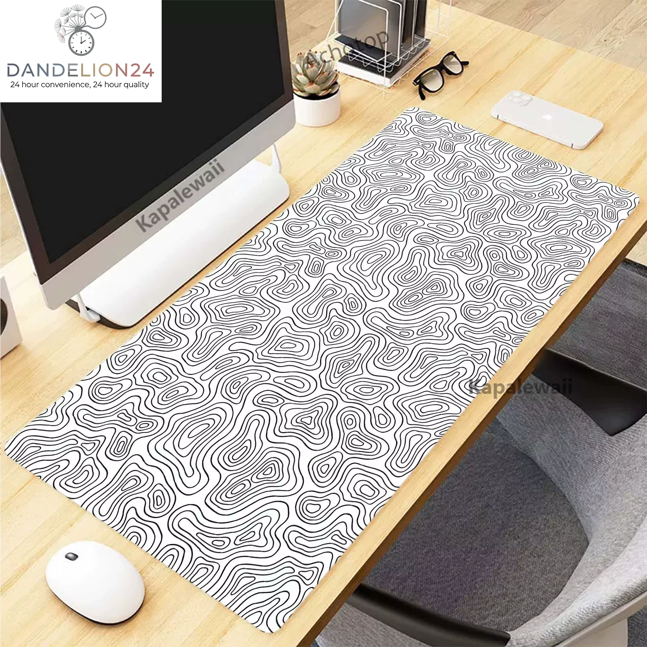 Black and White Topographic Map Art Mouse Pad XXL Mousepad Rubber Keyboard Pads Gaming Setup Accessories Mouse Mat 900X400Mm