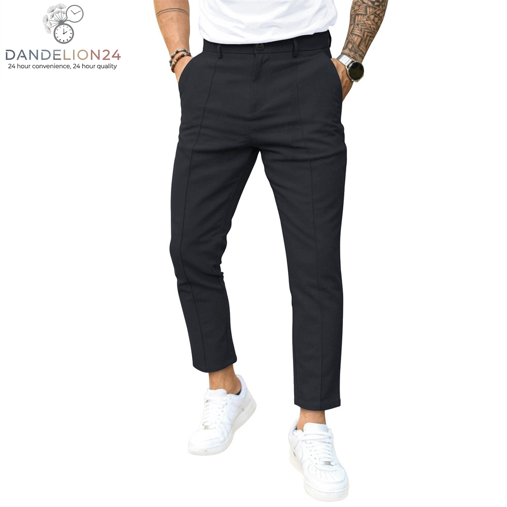Men'S Double Fold Line Solid Color Casual Suit Pants