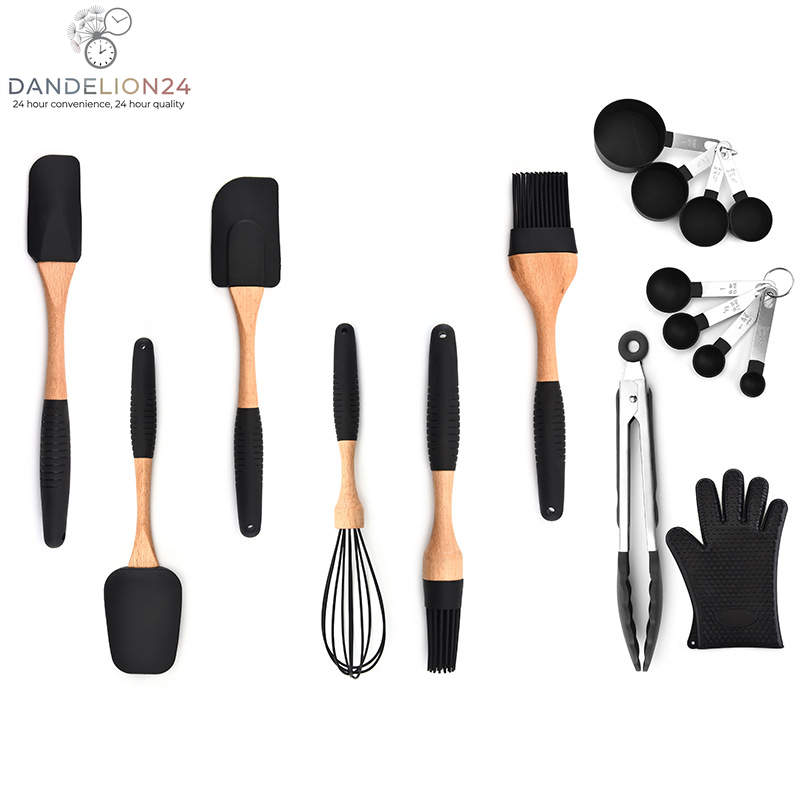 Kitchen Baking Gadgets Wooden Handle Silicone Kitchenware Storage