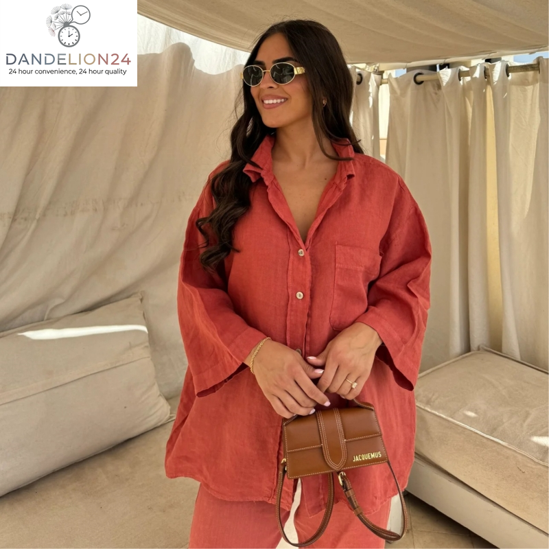 Casual Polyester Pocket Shirt Pants Suitable for Women'S Wide Leg Pants, Long Sleeved Shirt Set, Women'S Loose High Street Two-Piece Set