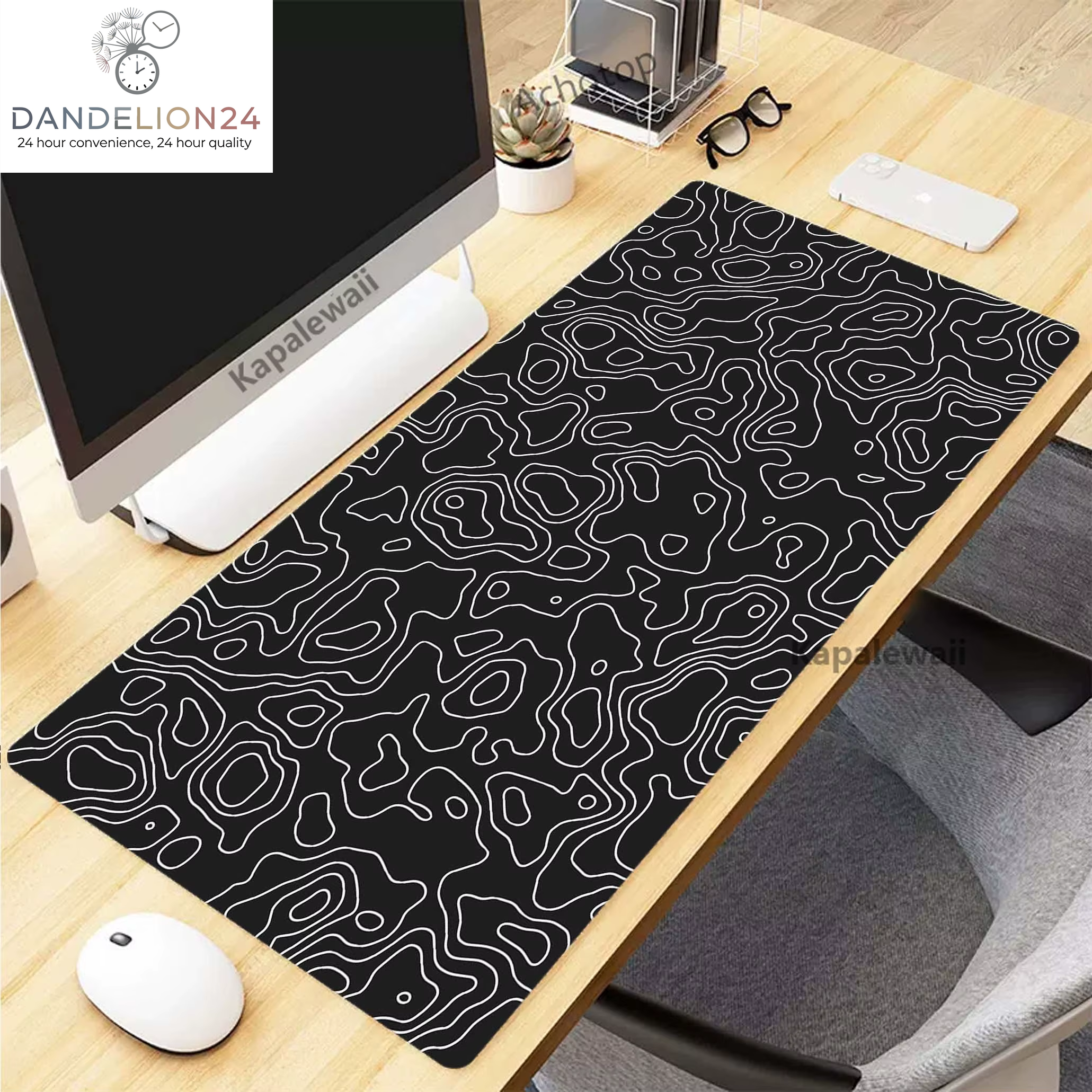 Black and White Topographic Map Art Mouse Pad XXL Mousepad Rubber Keyboard Pads Gaming Setup Accessories Mouse Mat 900X400Mm