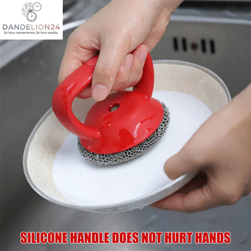 Cast Iron Scrubber 316 Stainless Steel Cast Iron Scrubber with Handle Steel Wool Scrubber round Chainmail Scrubber Brush Kitchen Gadgets