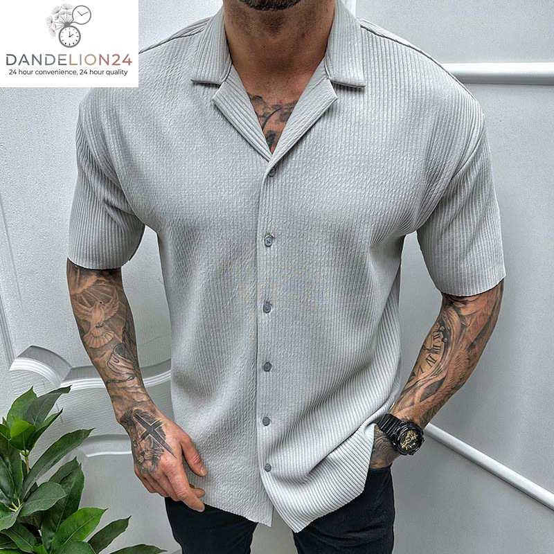 Men'S Cardigan Solid Color Short Sleeve Shirt