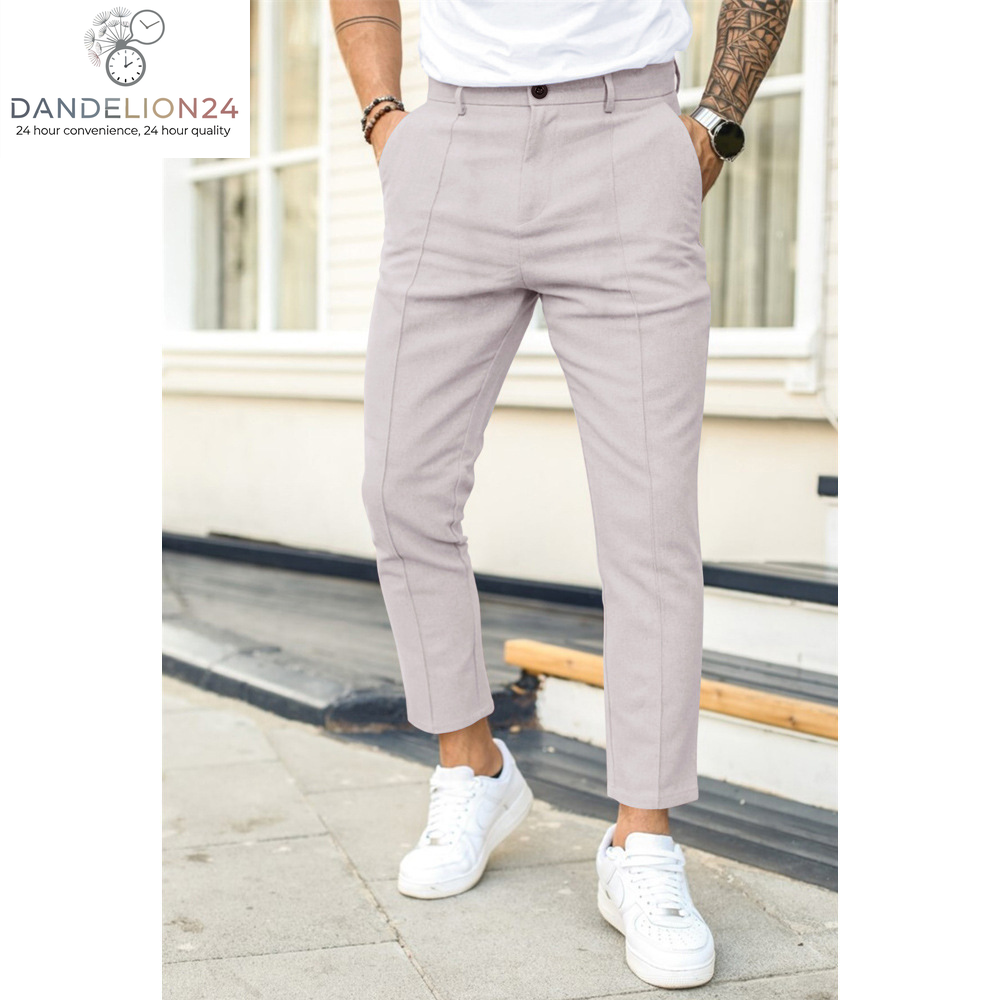 Men'S Double Fold Line Solid Color Casual Suit Pants