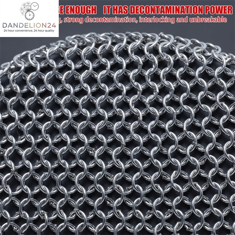 Cast Iron Scrubber 316 Stainless Steel Cast Iron Scrubber with Handle Steel Wool Scrubber round Chainmail Scrubber Brush Kitchen Gadgets