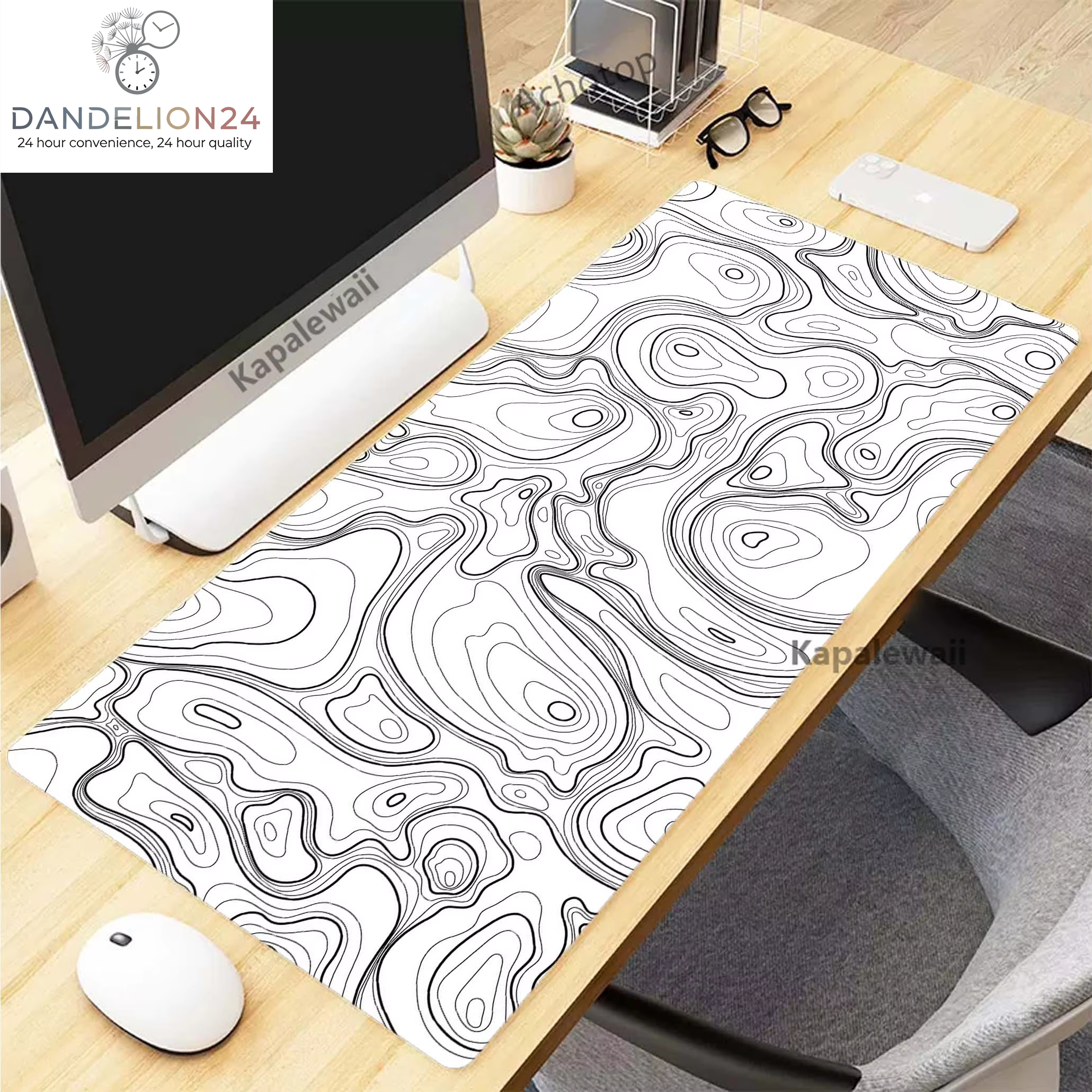Black and White Topographic Map Art Mouse Pad XXL Mousepad Rubber Keyboard Pads Gaming Setup Accessories Mouse Mat 900X400Mm