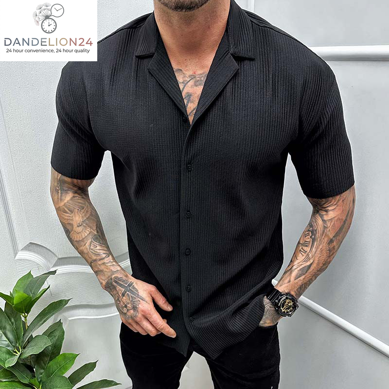 Men'S Cardigan Solid Color Short Sleeve Shirt